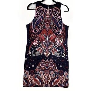 Banana Republic Dress Womens M‎ Shift Blue Pink Paisley Halter Stretch Career